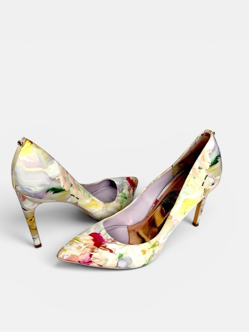 Ted Baker Floral Print Stiletto Heels Satin Pointed Toe Pumps EU 40 US 9